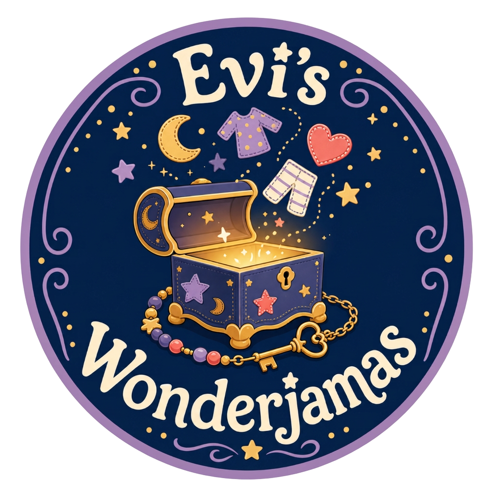 Evi's Wonderjamas logo — a starry treasure chest with a small key